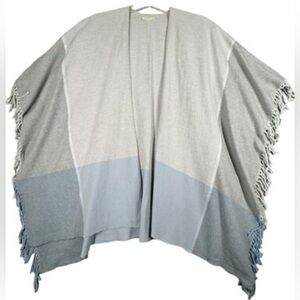 Eileen Fisher Poncho Womens One Size White Blue Casual Basic Neutral Minimalist